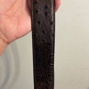 Men’s Brown Genuine Leather Ostrich Textured Belt Size L 38-40
